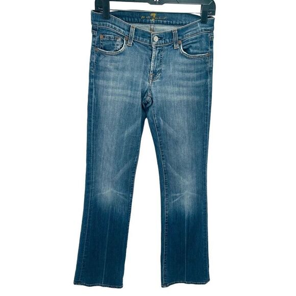 7 For All Mankind Women's bootcut Jeans Low Rise Dark Blue Stretch Denim Size 27 - Picture 12 of 14